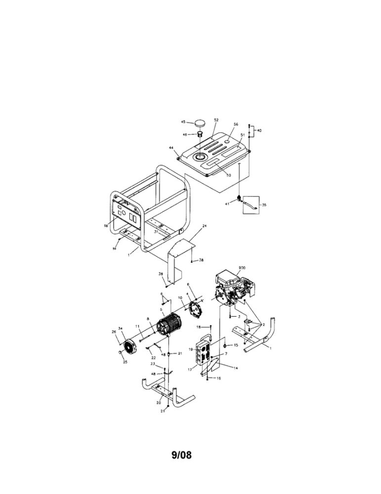 Main Unit Diagram and Parts List for 030252  Briggs and Stratton Generator